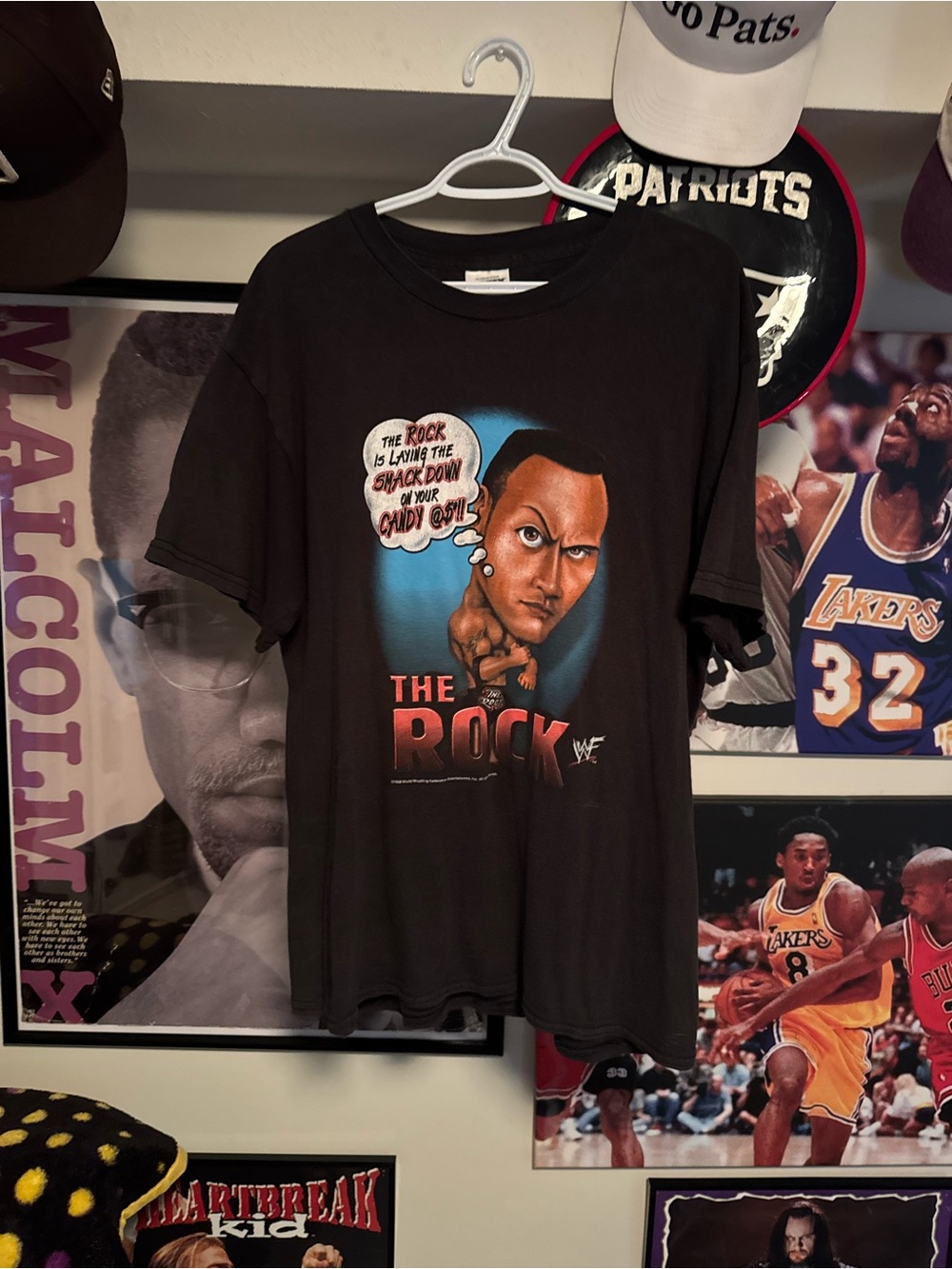 WWE Black Short Sleeve Tee with Blue and Red Caricature Graphic